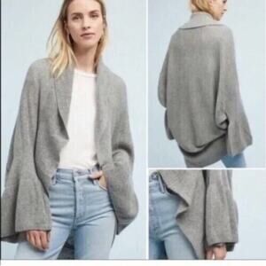 Anthropologie Sleeping on Snow Sweater OS Gray Cocoon Bell Sleeve Open Cardigan